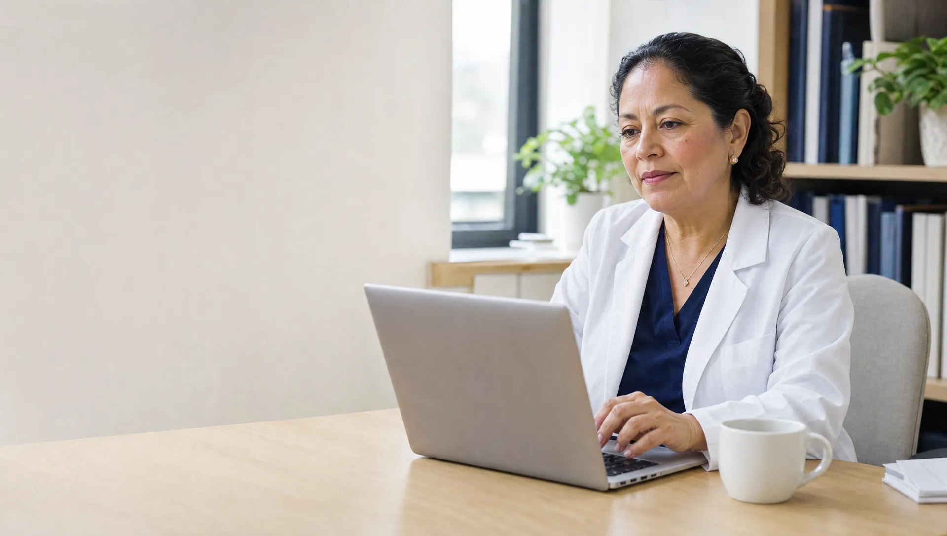 A physician working on a laptop in a private-practice office